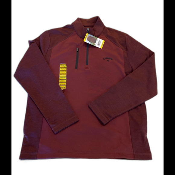 Callaway Mens PulloverJacket Sz Medium 1/4 Zip Maroon Burgundy Golf Long Sleeve - Picture 1 of 11